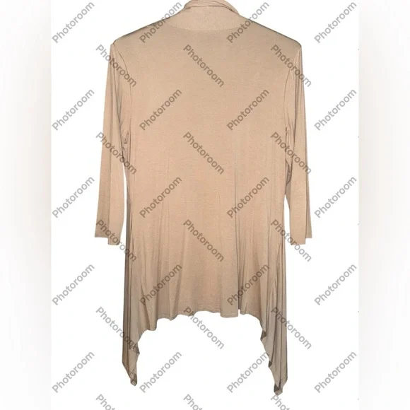 Tan 3/4 Length Sleeve Waterfall Cardigan, Size Large - Picture 2 of 2
